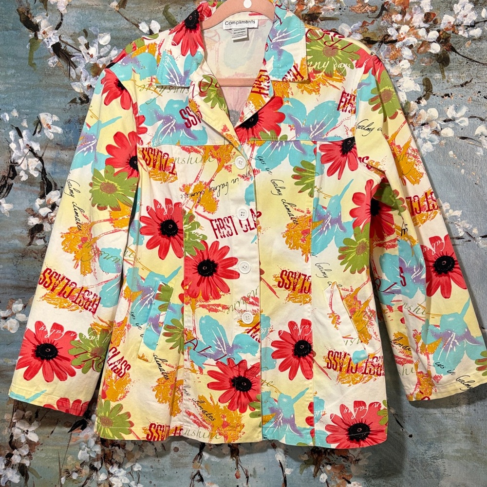 Compliments Colorful Floral Graphic Button-Up jacket, gorgeous
